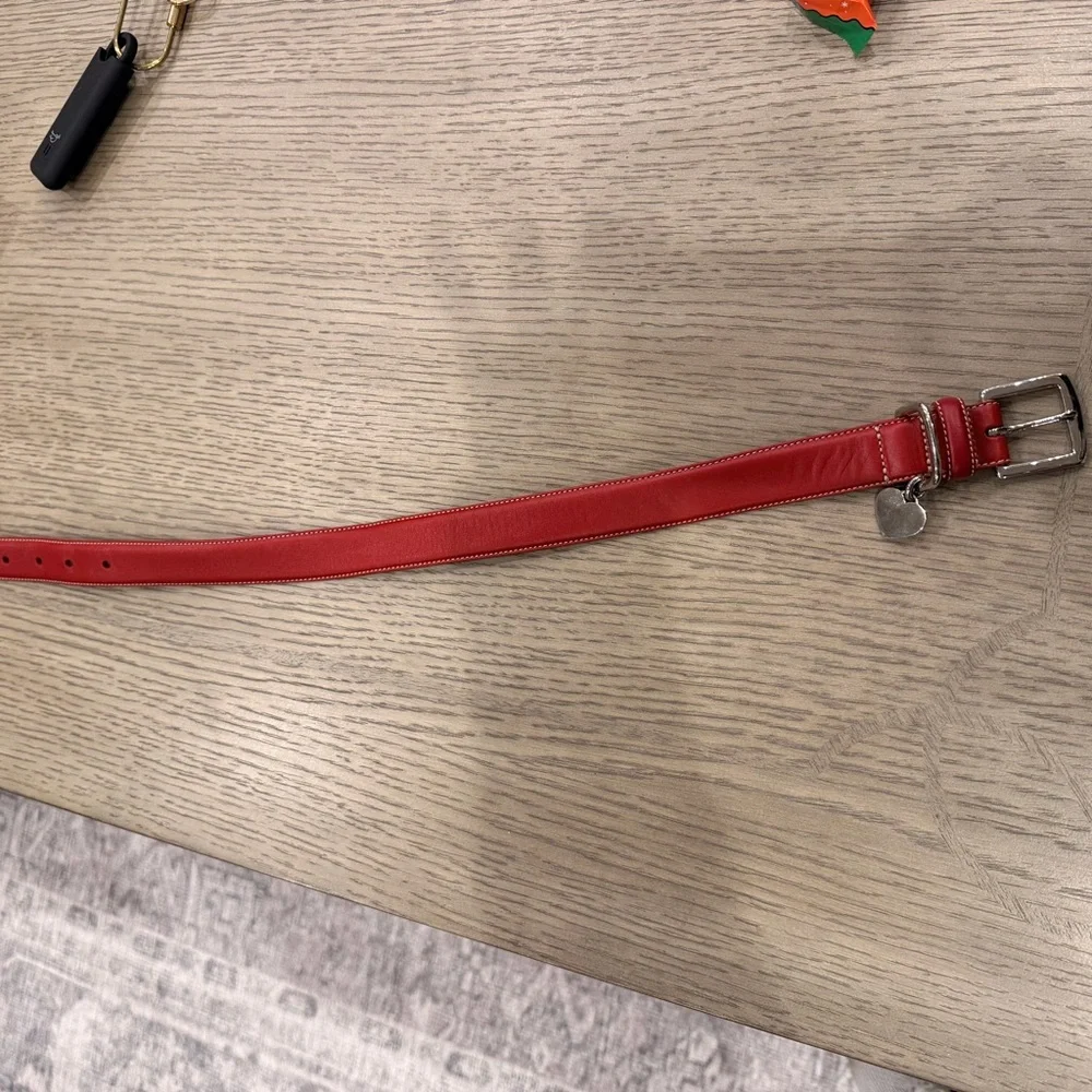 Coach Collar & Leash Set, Red Leather, ♥️ charm, Sz Lg, 17-21”, 48” leash - Picture 8 of 12